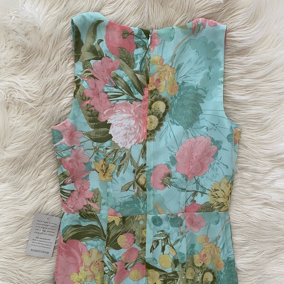 Eliza J Min Blue Pink Floral Sleeveless V-Neck Faux Wrap Front Ruffle Midi Dress - Picture 9 of 13
